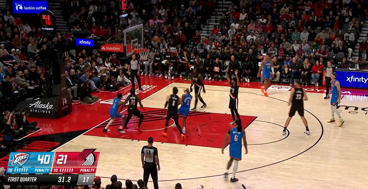 这是背靠背作战？雷霆首节狂轰41分，领跑位20分打爆开拓者